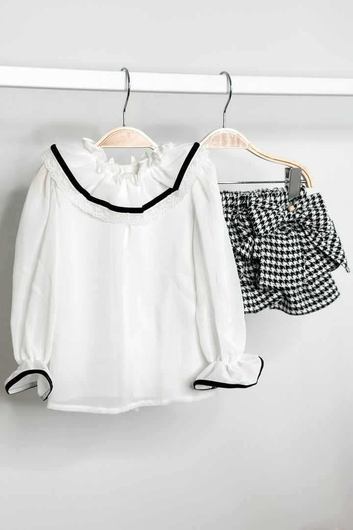 Fofettes "Dixie" Blouse & Black Houndstooth Skort | Millie and John