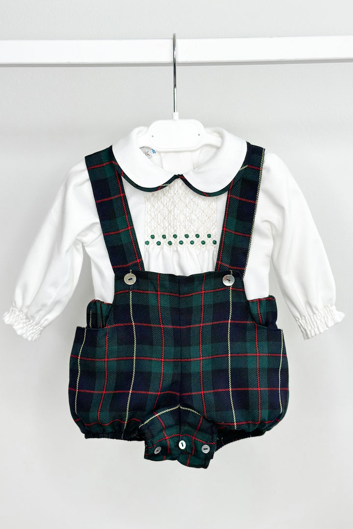 Fofettes "Angus" Smocked Shirt & Bottle Green Tartan Jam Pants | Millie and John