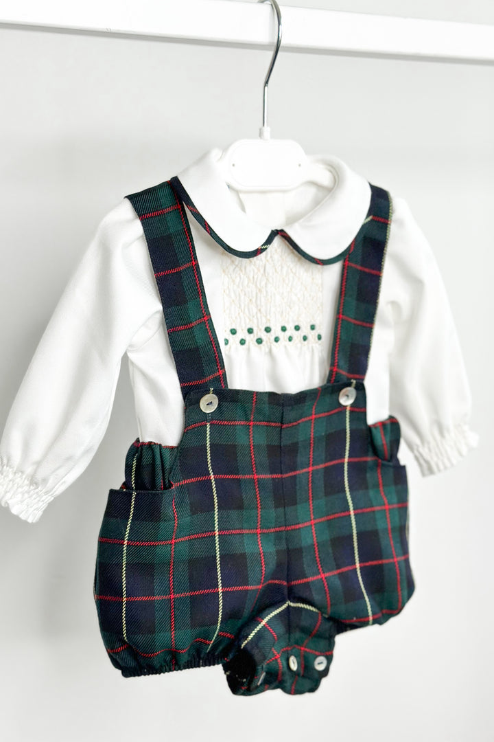 Fofettes "Angus" Smocked Shirt & Bottle Green Tartan Jam Pants | Millie and John