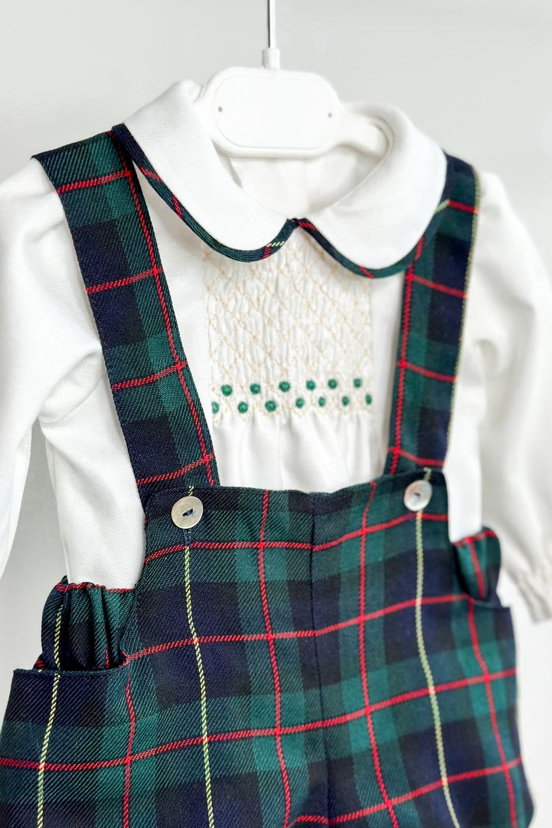 Fofettes "Angus" Smocked Shirt & Bottle Green Tartan Jam Pants | Millie and John