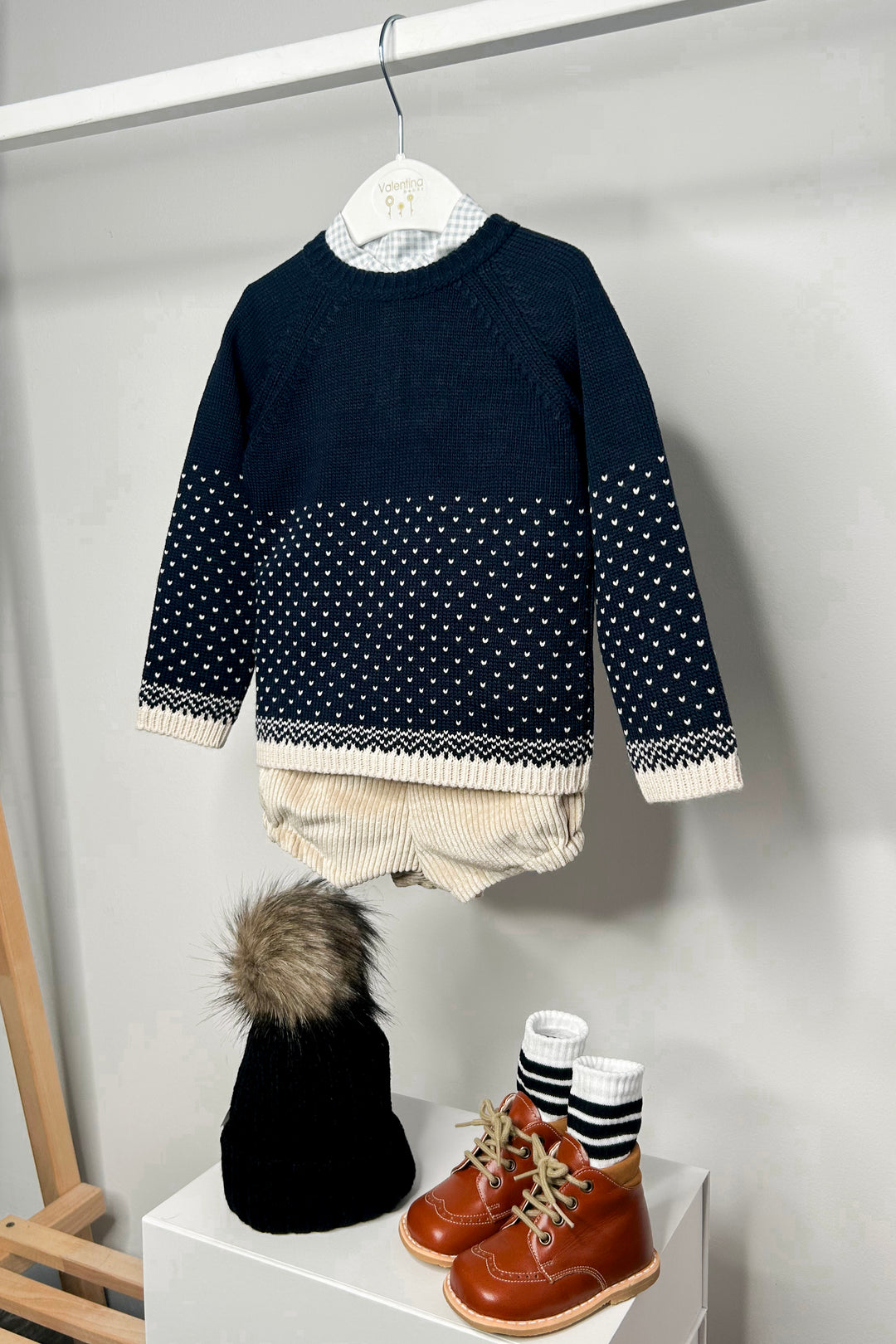 Valentina Bebes "Eugene" Navy Knit Jumper, Shirt & Shorts | Millie and John