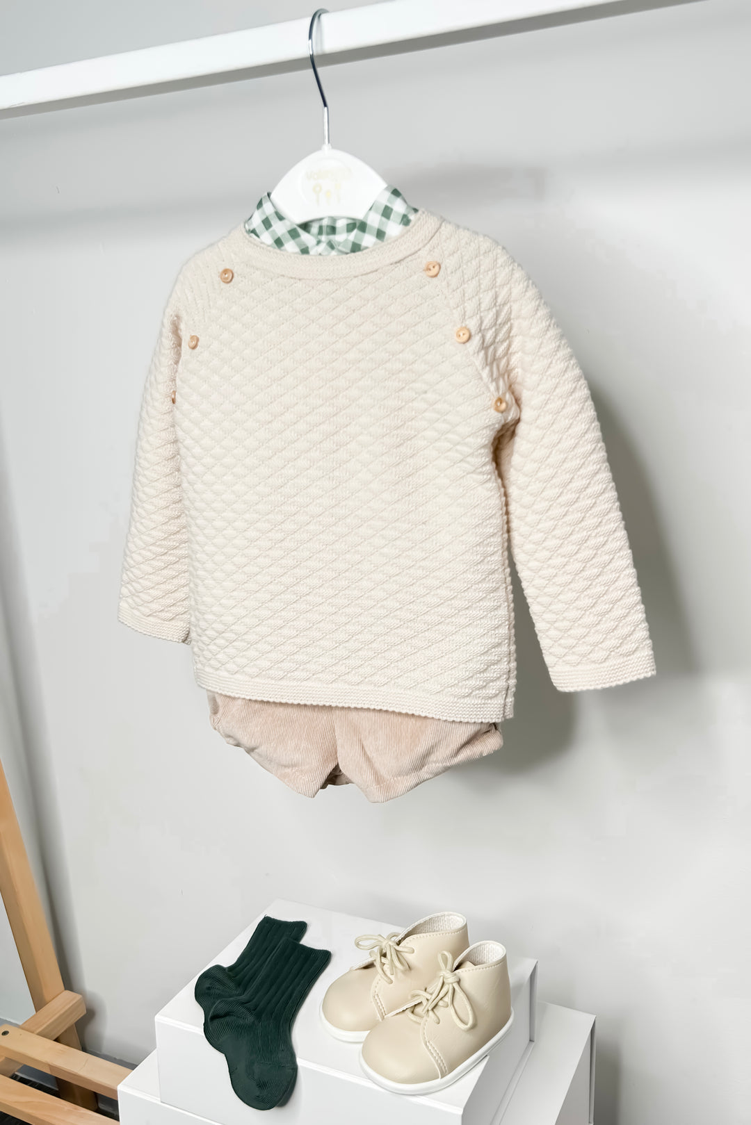 Valentina Bebes "Gregory" Stone Knit Jumper, Shirt & Shorts | Millie and John
