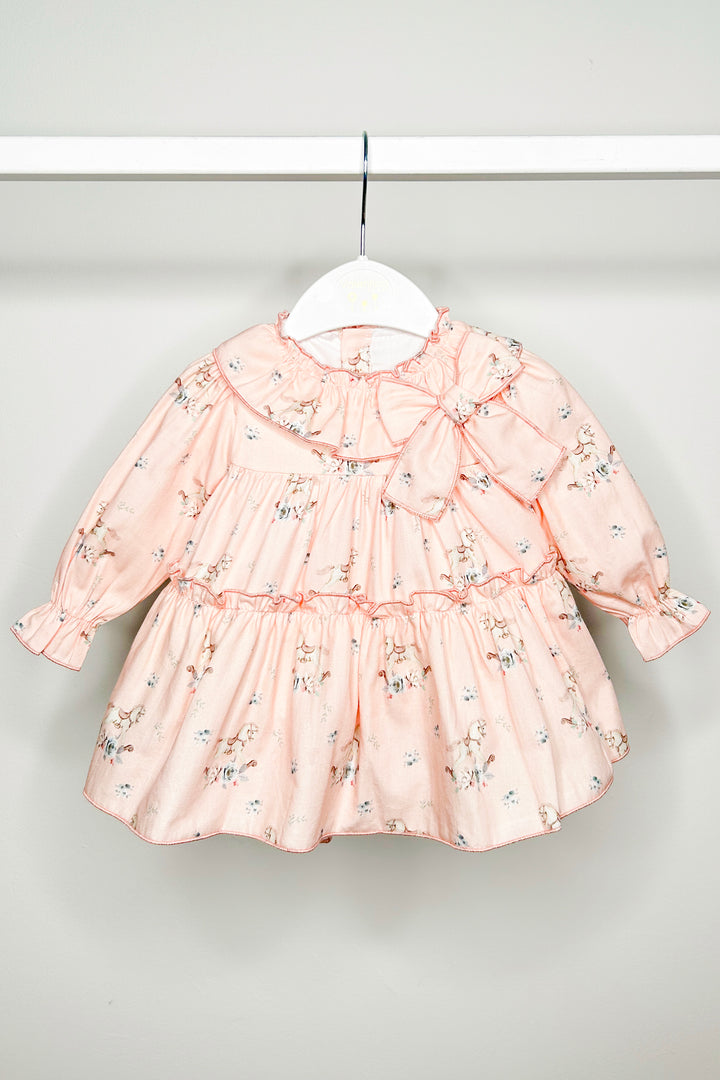 Valentina Bebes "Etta" Salmon Pink Carousel Pony Dress & Bloomers | Millie and John
