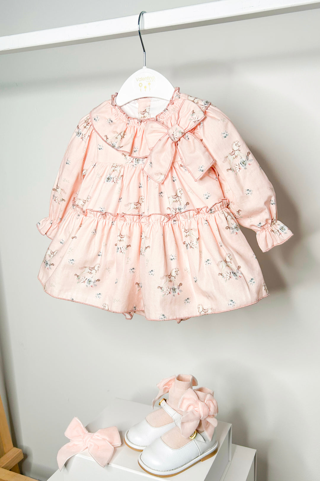 Valentina Bebes "Etta" Salmon Pink Carousel Pony Dress & Bloomers | Millie and John