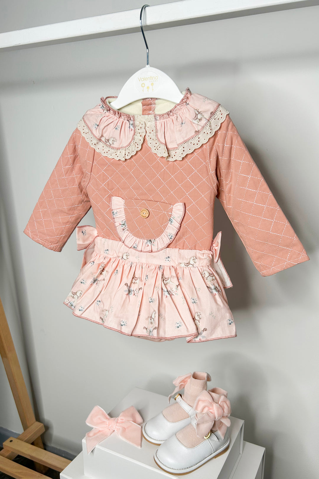 Valentina Bebes "Lula" Salmon Pink Carousel Pony Top & Skort | Millie and John