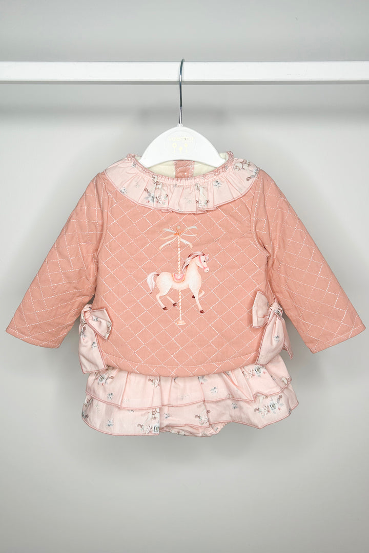 Valentina Bebes "Mya" Salmon Pink Carousel Pony Top & Skort | Millie and John