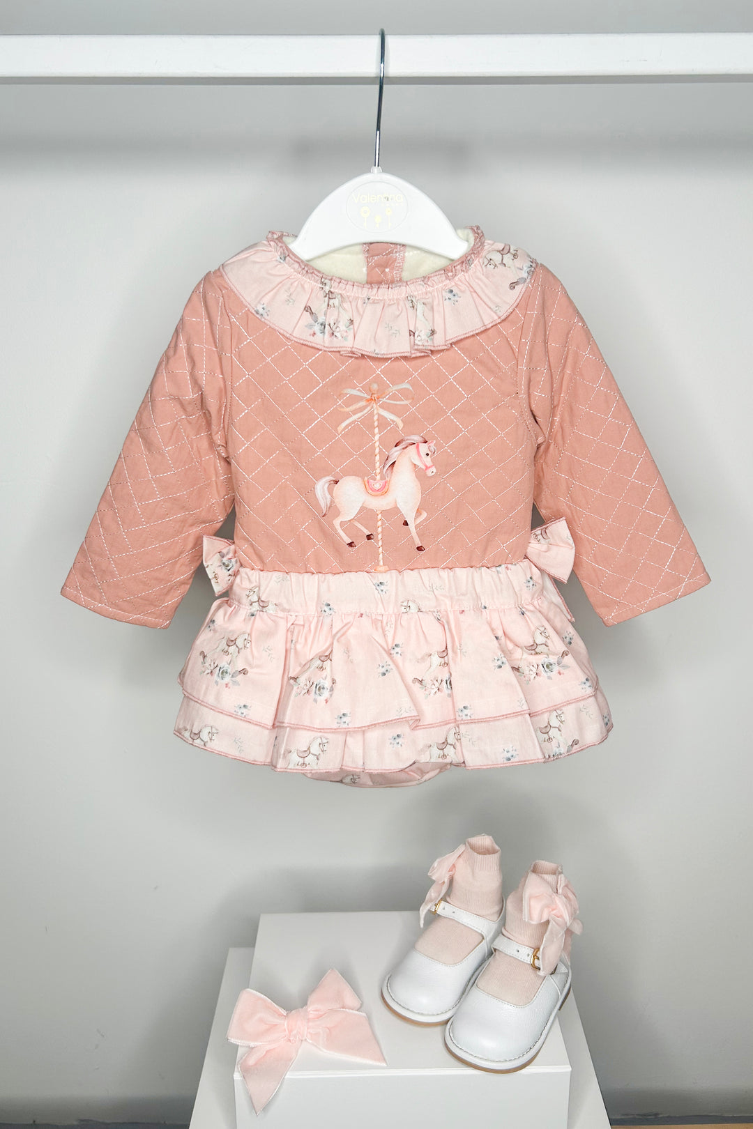 Valentina Bebes "Mya" Salmon Pink Carousel Pony Top & Skort | Millie and John