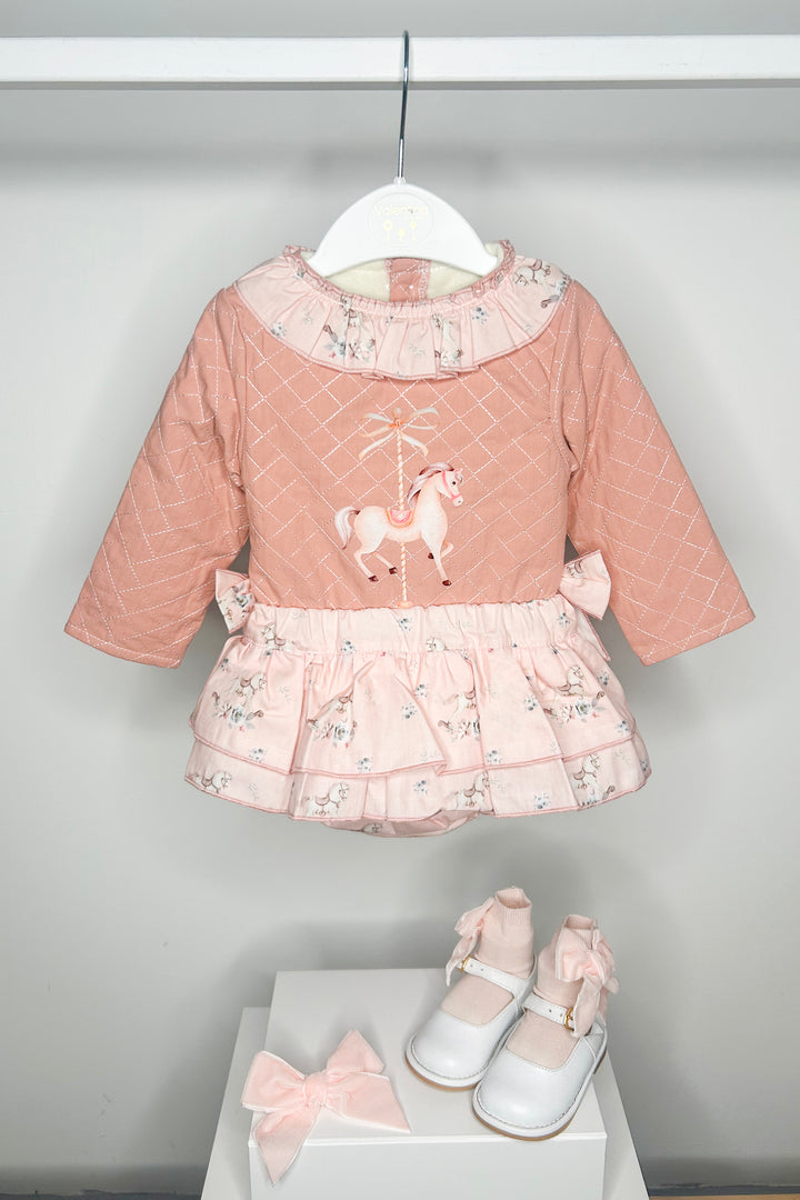 Valentina Bebes "Mya" Salmon Pink Carousel Pony Top & Skort | Millie and John