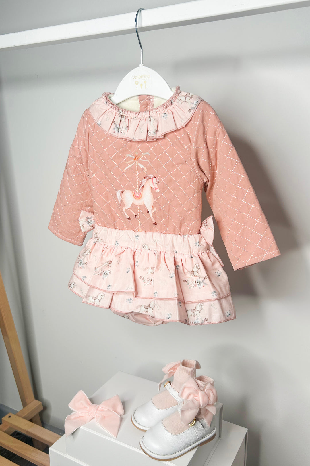 Valentina Bebes "Mya" Salmon Pink Carousel Pony Top & Skort | Millie and John