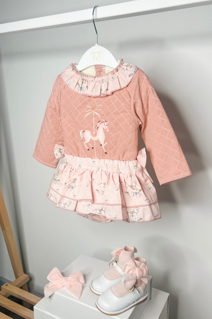 Valentina Bebes "Mya" Salmon Pink Carousel Pony Top & Skort | Millie and John