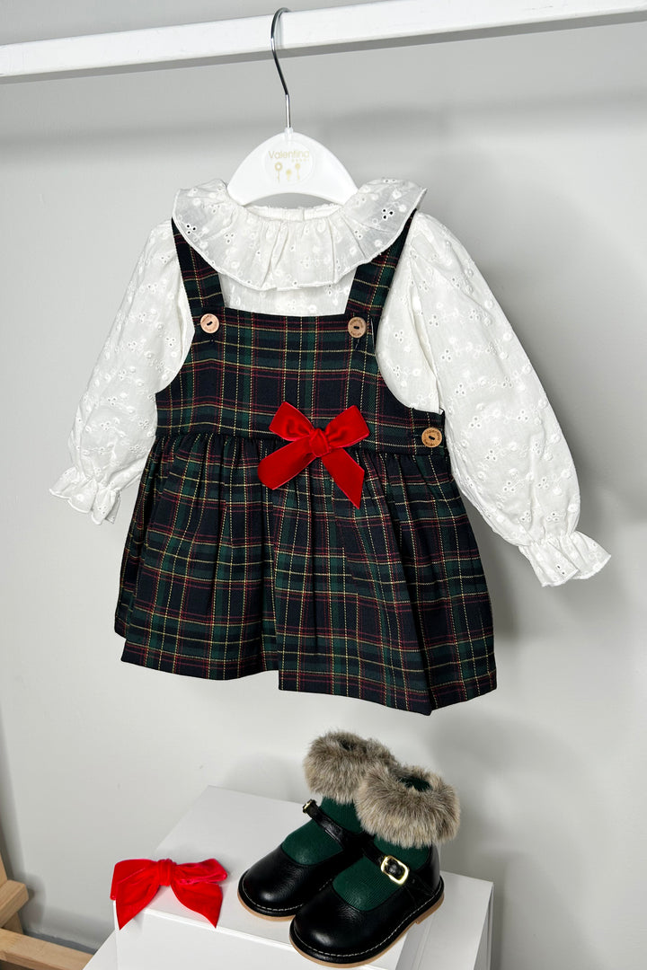 Valentina Bebes "Florence" Navy Tartan Pinafore Dress Set | Millie and John