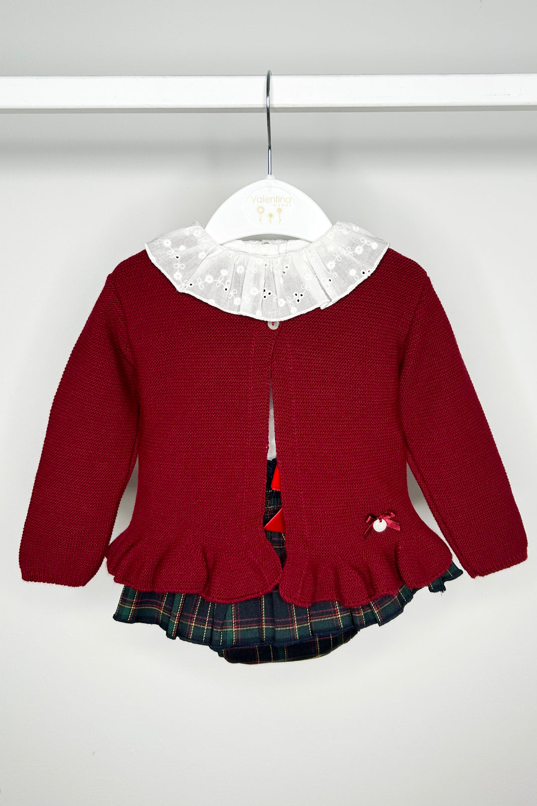 Valentina Bebes "Amelia" Burgundy Cardigan, Blouse & Tartan Bloomers | Millie and John