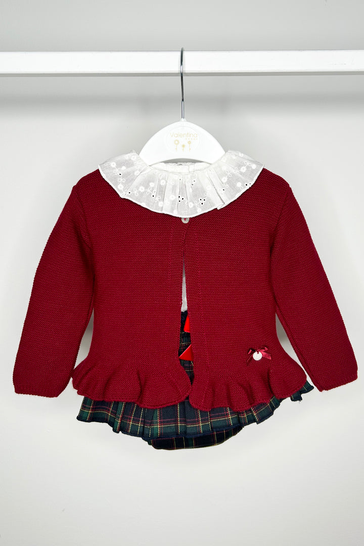 Valentina Bebes "Amelia" Burgundy Cardigan, Blouse & Tartan Bloomers | Millie and John