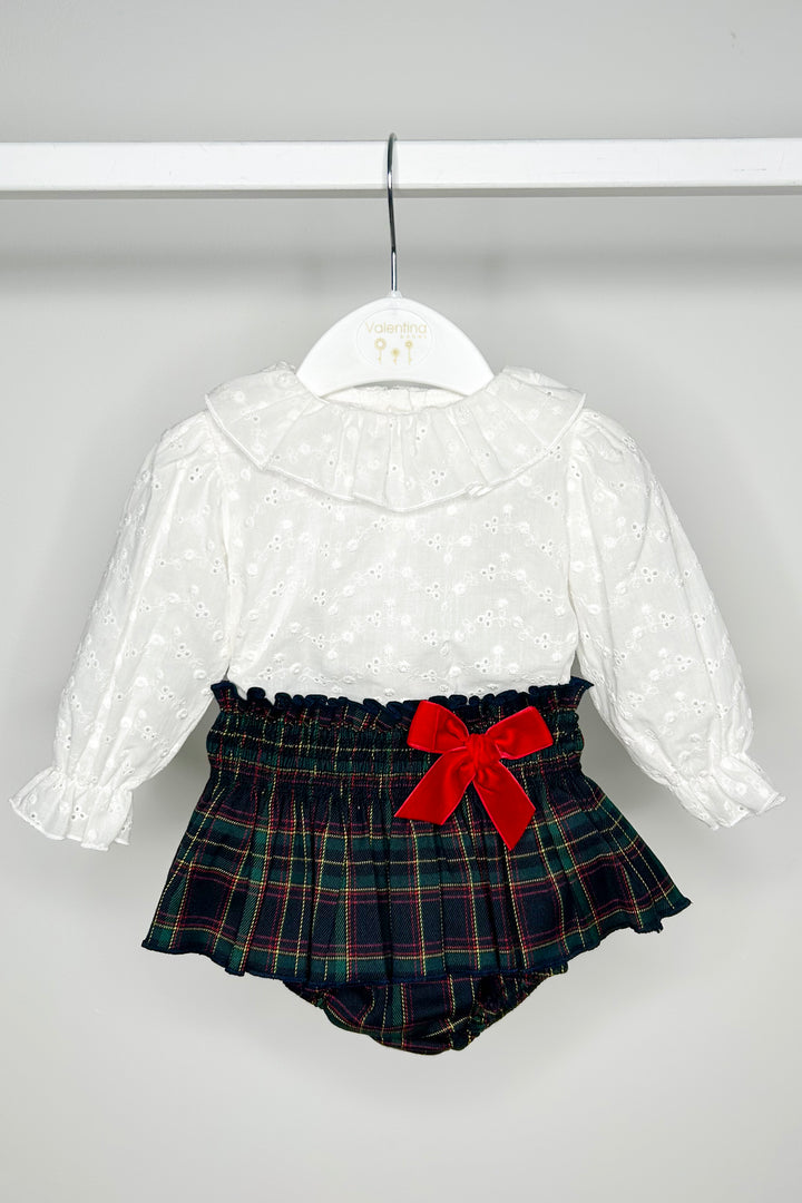 Valentina Bebes "Amelia" Burgundy Cardigan, Blouse & Tartan Bloomers | Millie and John