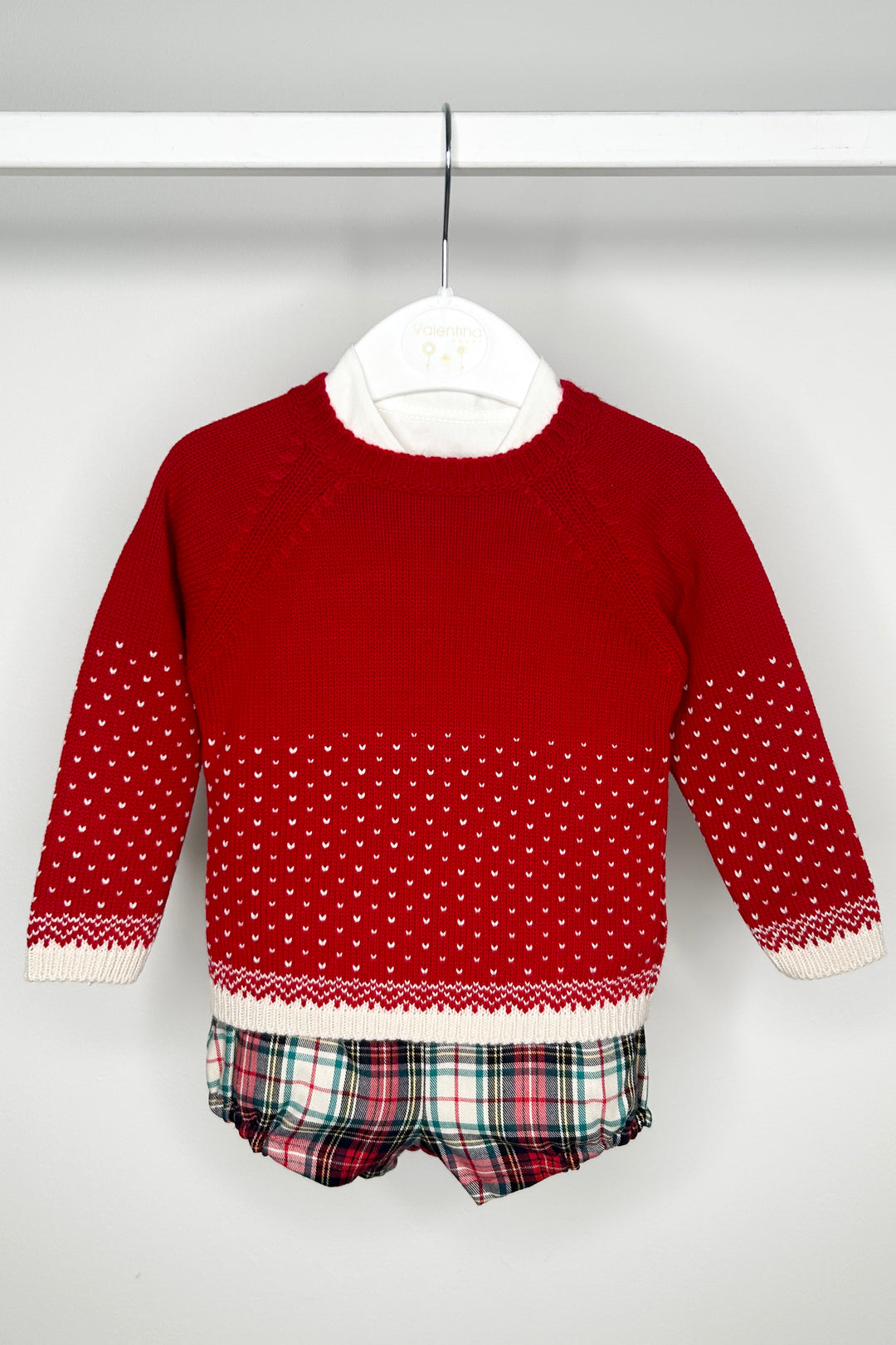 Valentina Bebes "Ollie" Red Knit Jumper, Shirt & Shorts | Millie and John