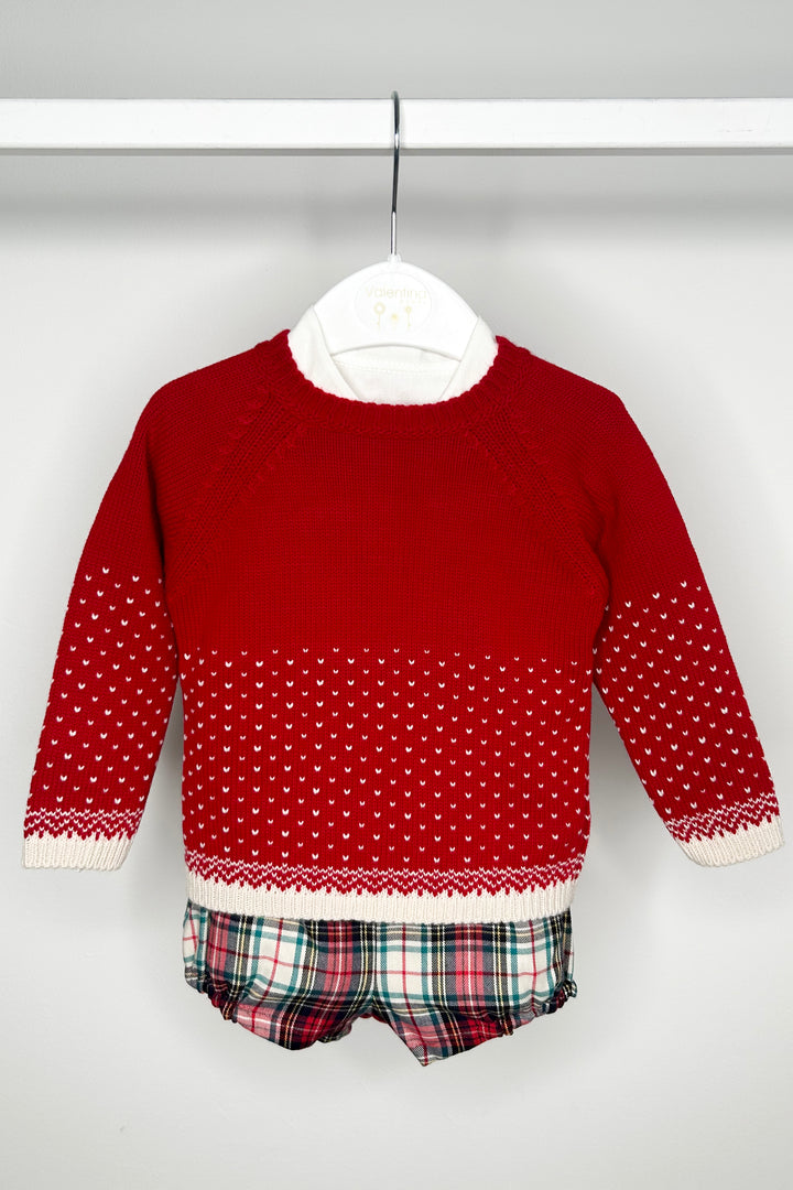 Valentina Bebes "Ollie" Red Knit Jumper, Shirt & Shorts | Millie and John