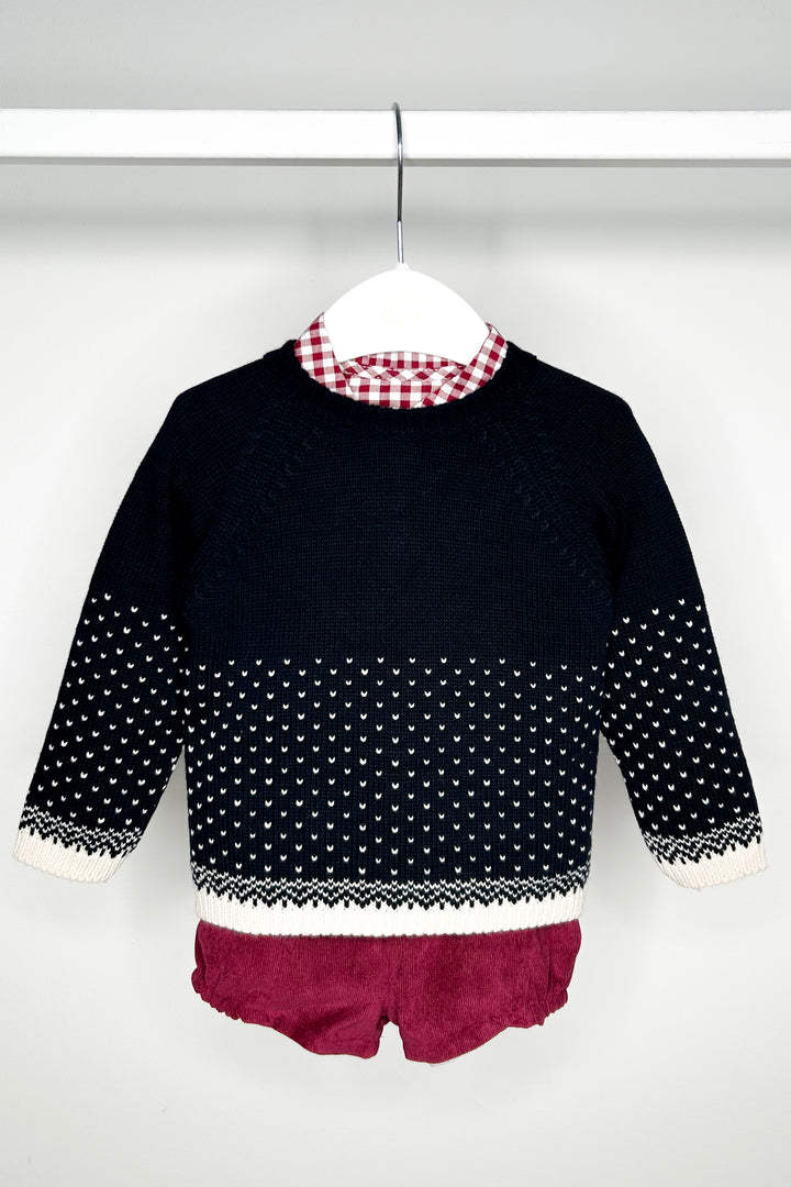 Valentina Bebes "Vincent" Navy Knit Jumper, Shirt & Shorts | Millie and John