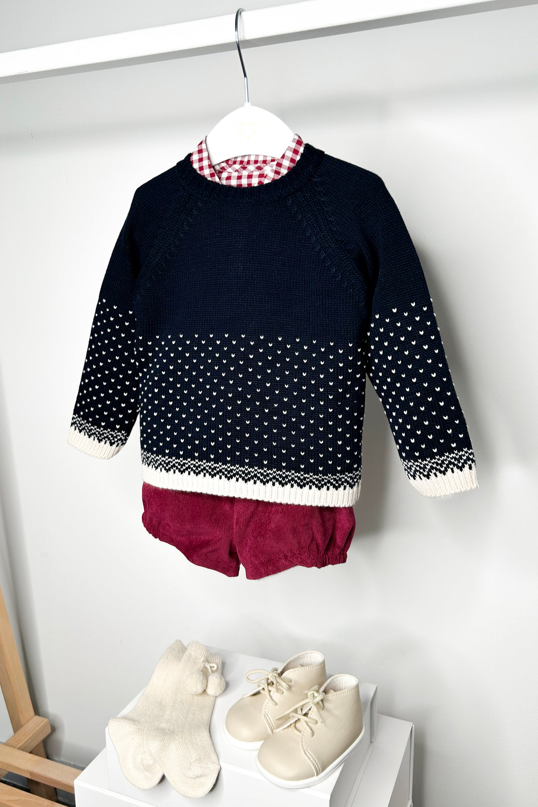 Valentina Bebes "Vincent" Navy Knit Jumper, Shirt & Shorts | Millie and John