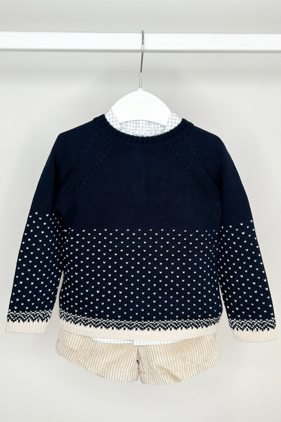 Valentina Bebes "Eugene" Navy Knit Jumper, Shirt & Shorts | Millie and John