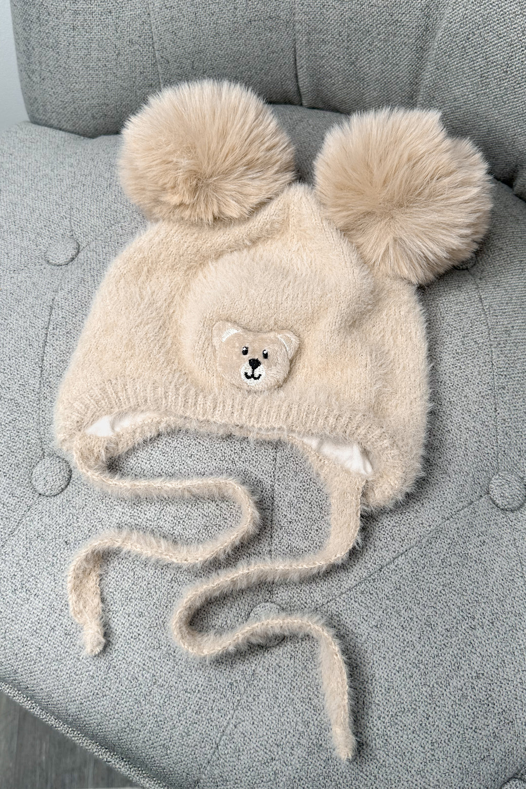 Jamiks Fluffy Beige Cashmere Teddy Pom Pom Hat | Millie and John