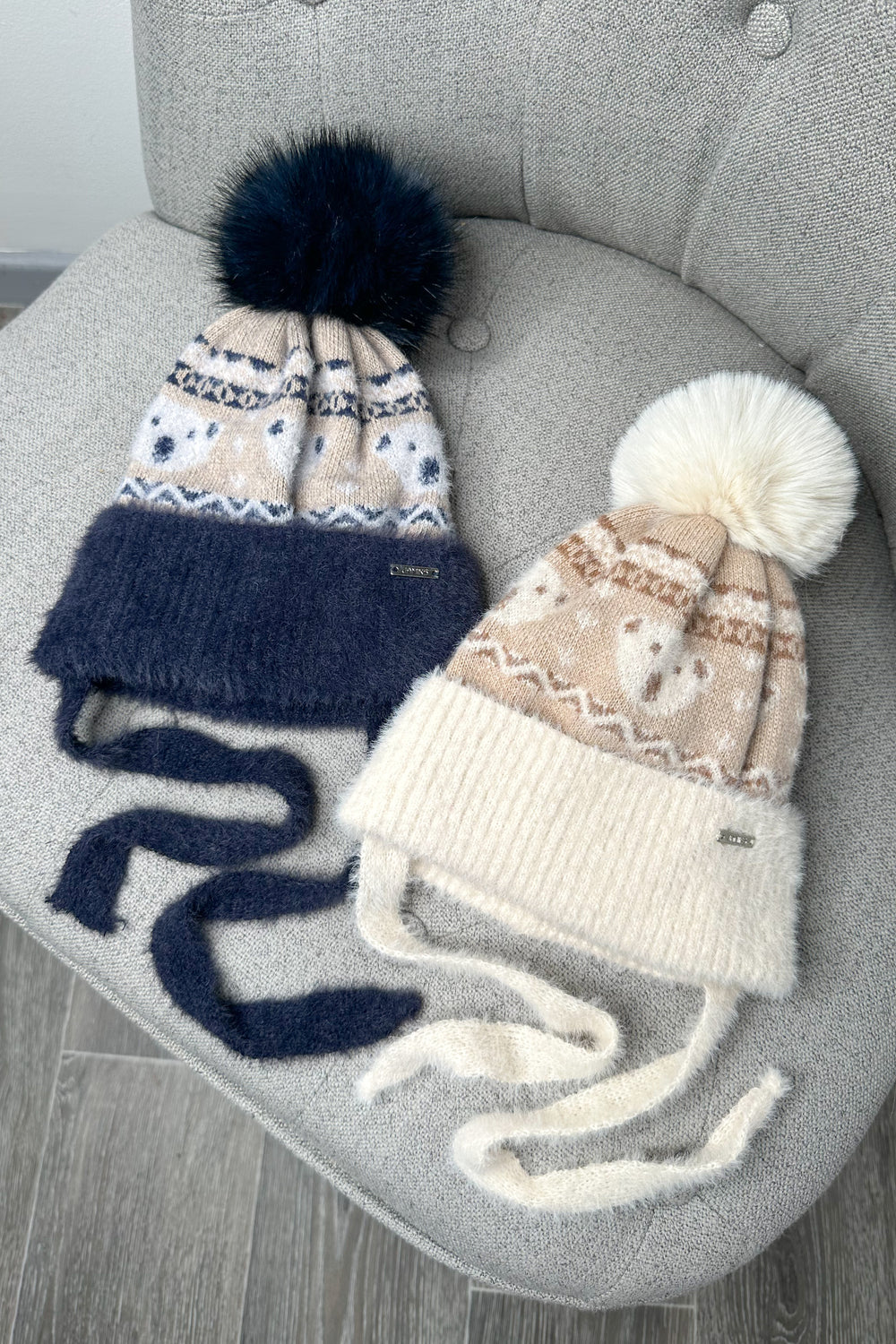 Jamiks Fluffy Navy Teddy Fair Isle Pom Pom Hat | Millie and John