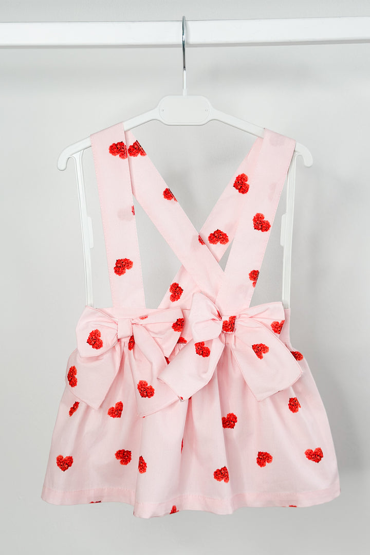 Phi "Roxy" Pink Floral Heart Pinafore Skirt | Millie and John