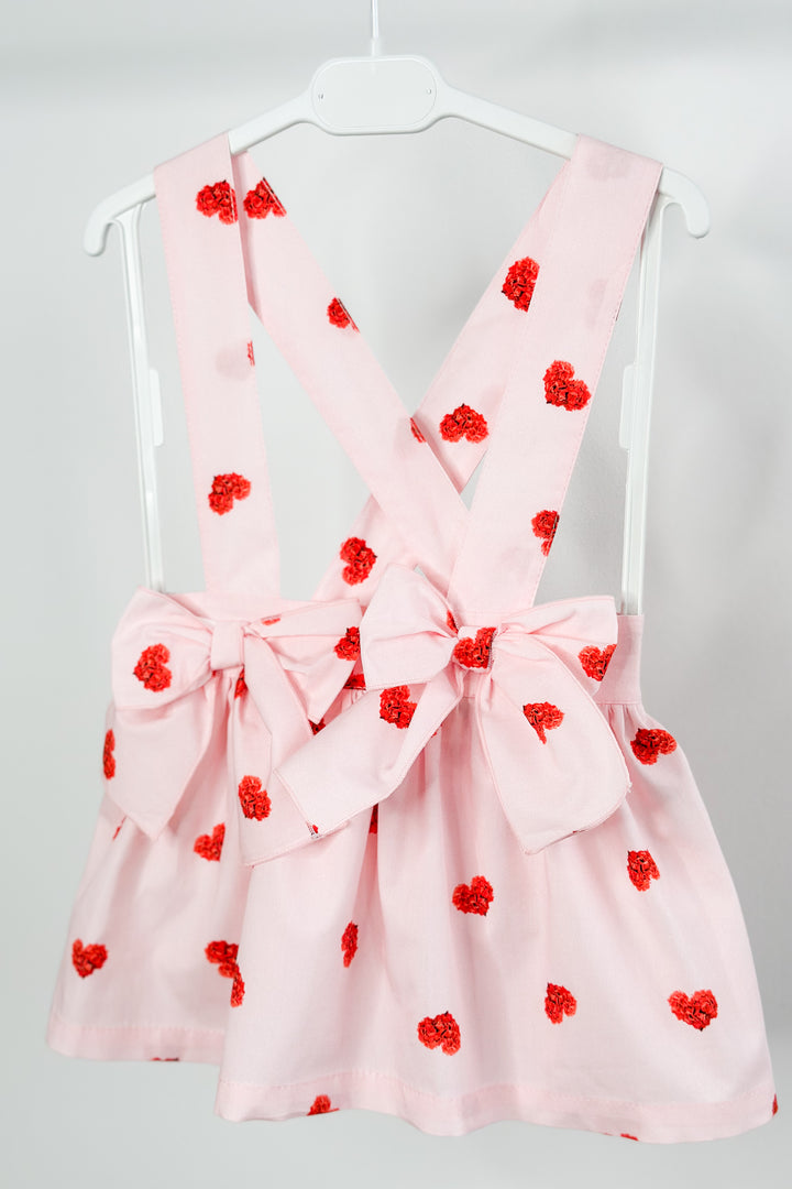 Phi "Roxy" Pink Floral Heart Pinafore Skirt | Millie and John