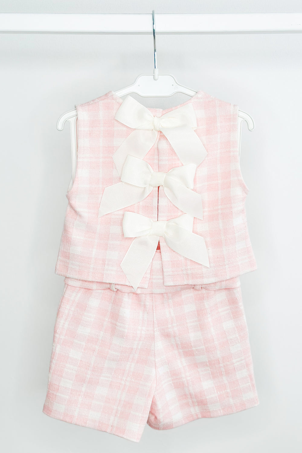 Phi "Blair" Pink Plaid Bow Blouse & Shorts | Millie and John