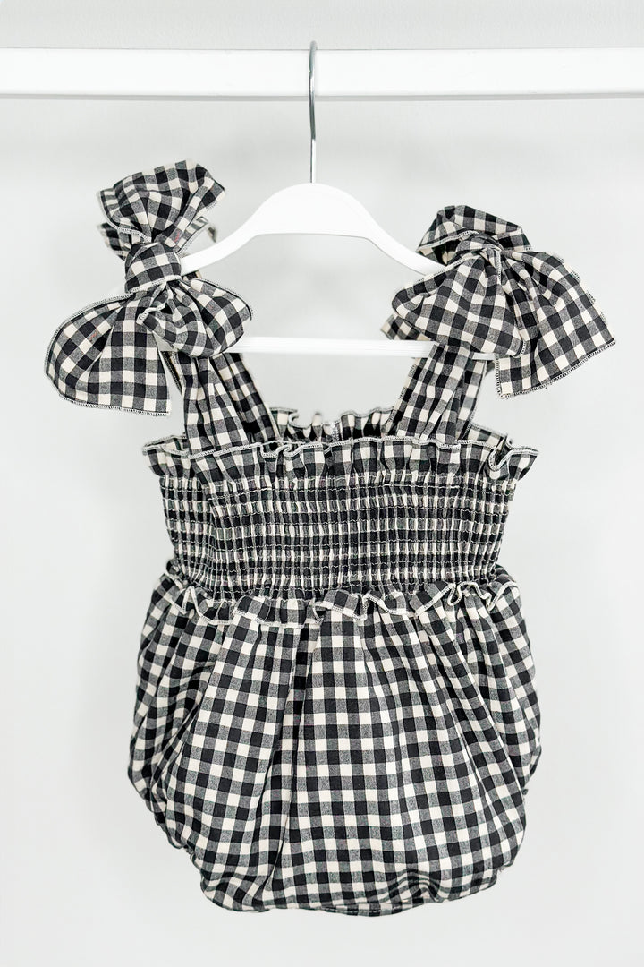 Phi "Halston" Black & White Gingham Romper | Millie and John
