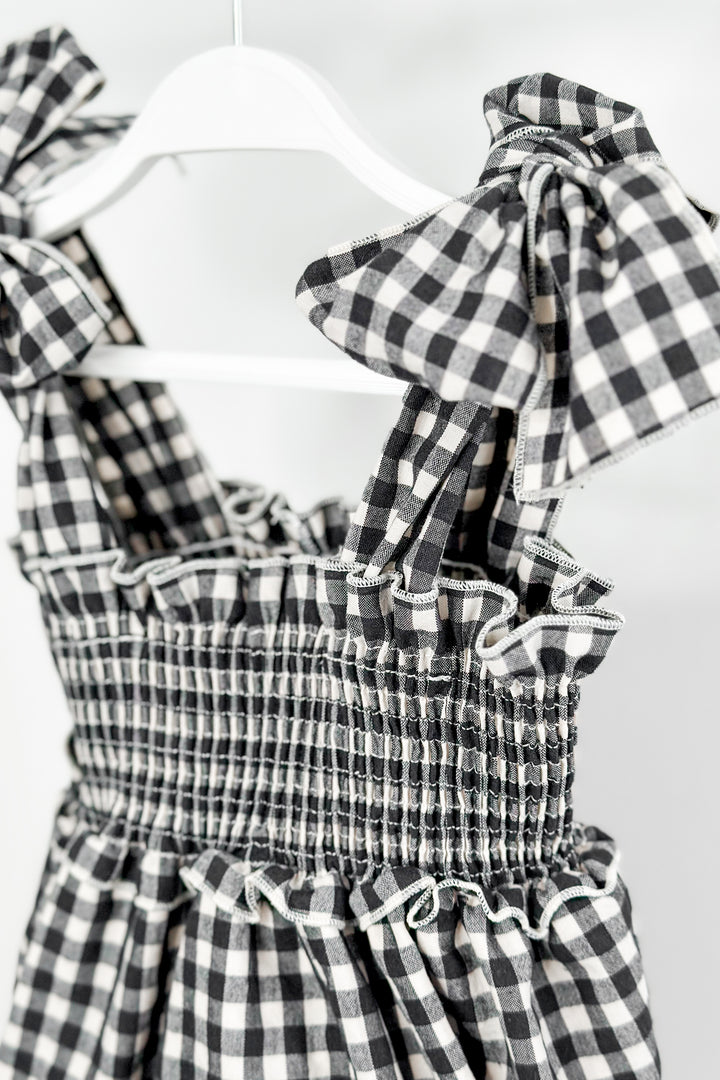 Phi "Halston" Black & White Gingham Romper | Millie and John
