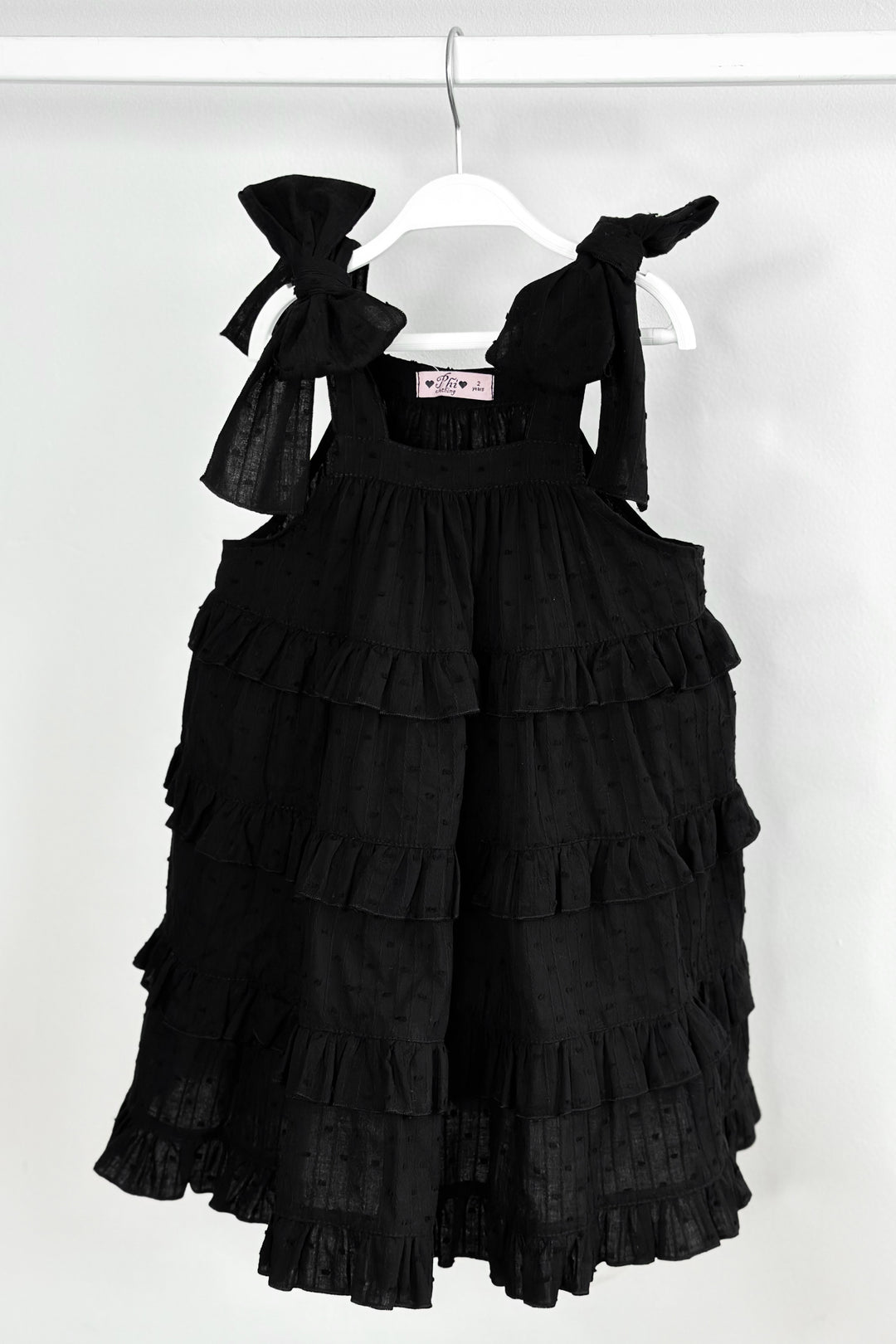 Phi "Willow" Black Plumeti Dot Tiered Dress | Millie and John