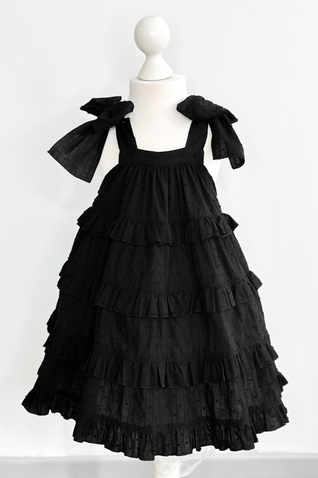 Phi "Willow" Black Plumeti Dot Tiered Dress | Millie and John