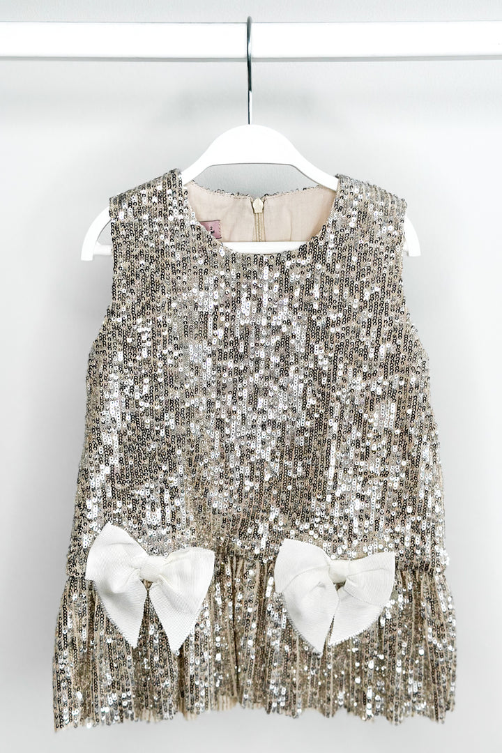 Phi "Ariella" Champagne Sequin Drop Waist Dress | Millie and John