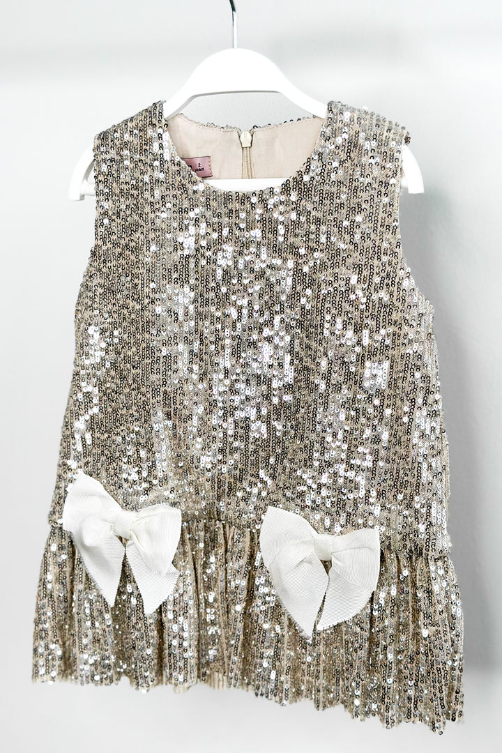 Phi "Ariella" Champagne Sequin Drop Waist Dress | Millie and John