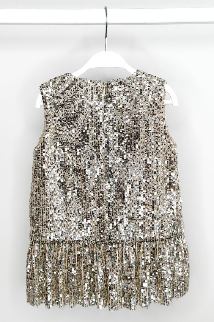 Phi "Ariella" Champagne Sequin Drop Waist Dress | Millie and John