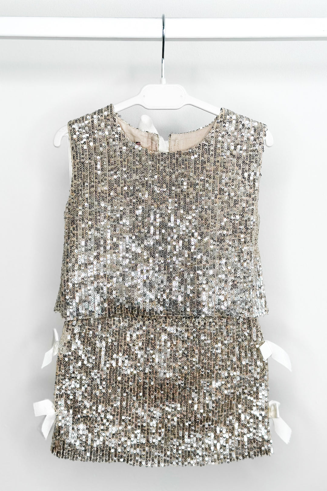 Phi "Hannah" Champagne Sequin Bow Blouse & Skirt | Millie and John
