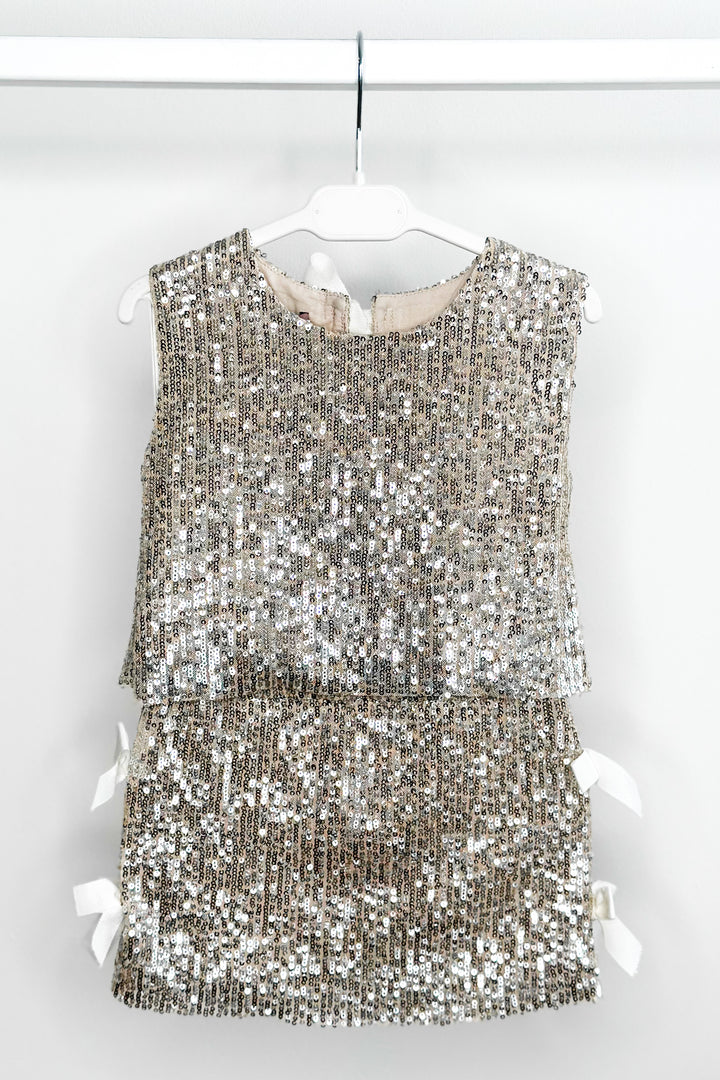 Phi "Hannah" Champagne Sequin Bow Blouse & Skirt | Millie and John