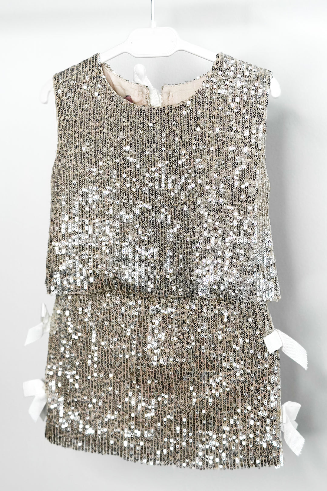 Phi "Hannah" Champagne Sequin Bow Blouse & Skirt | Millie and John