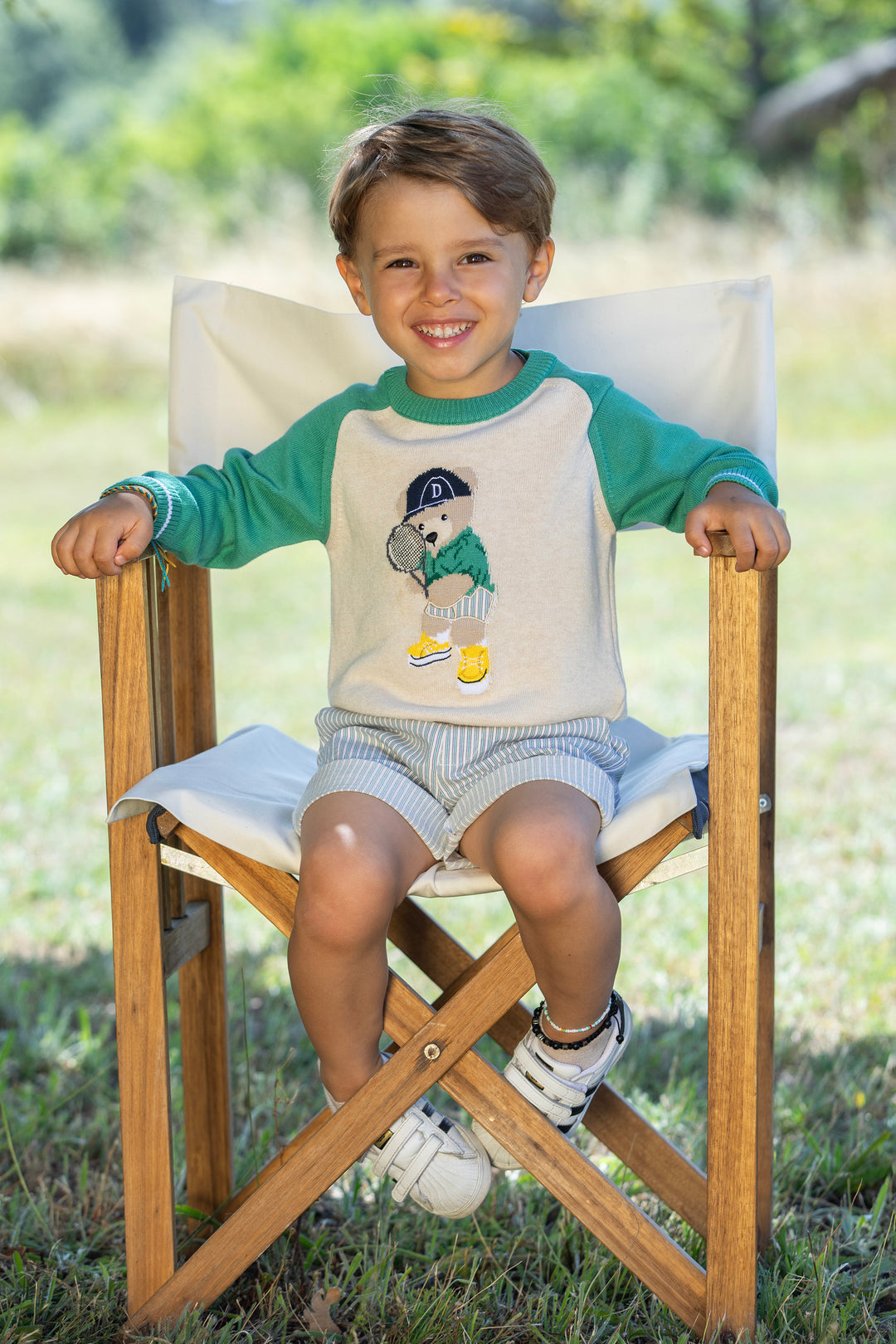 Dr Kid Green Tennis Bear Knit Jumper | Millie and John
