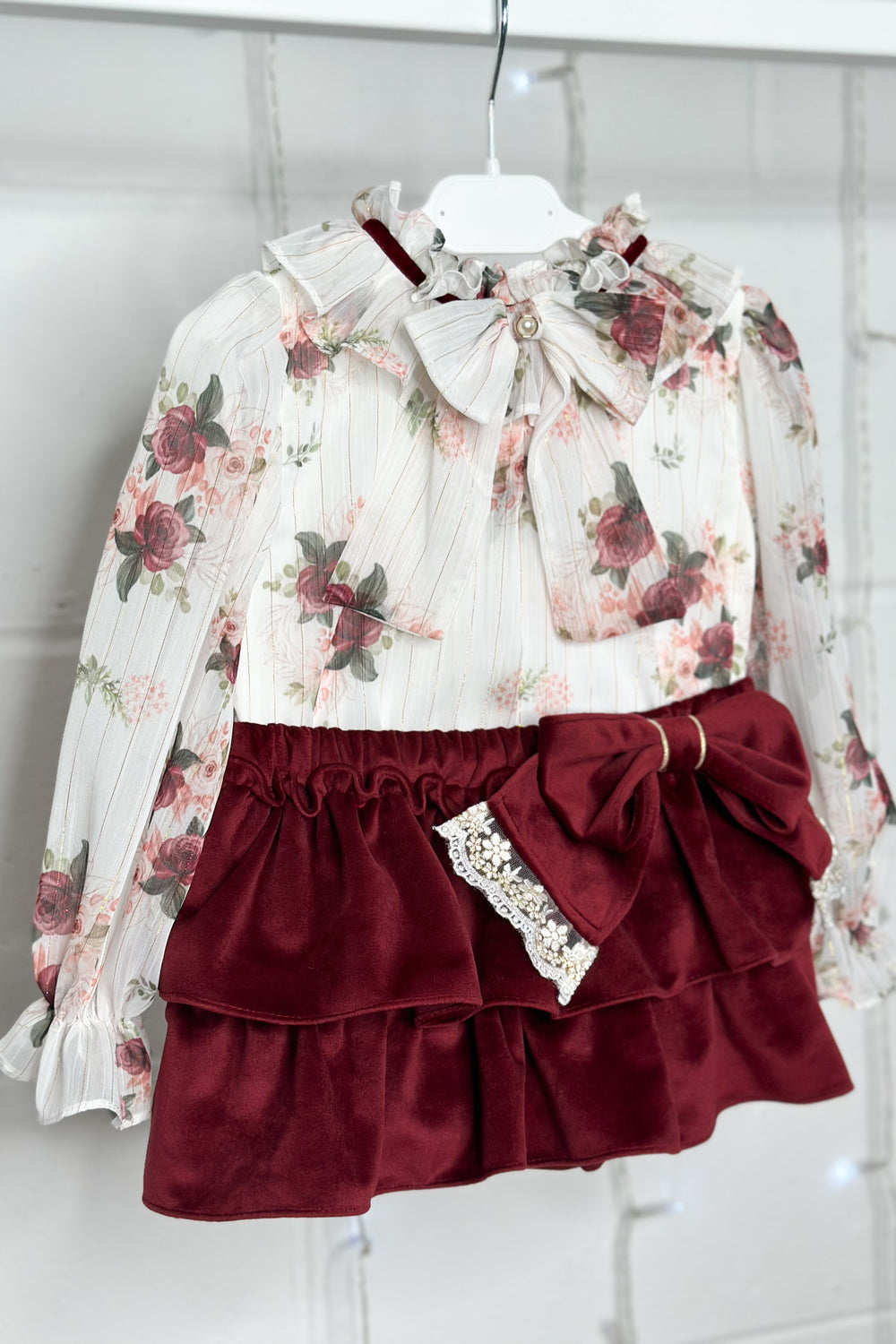 Fofettes "Violet" Burgundy Floral Blouse & Velvet Skirt | Millie and John