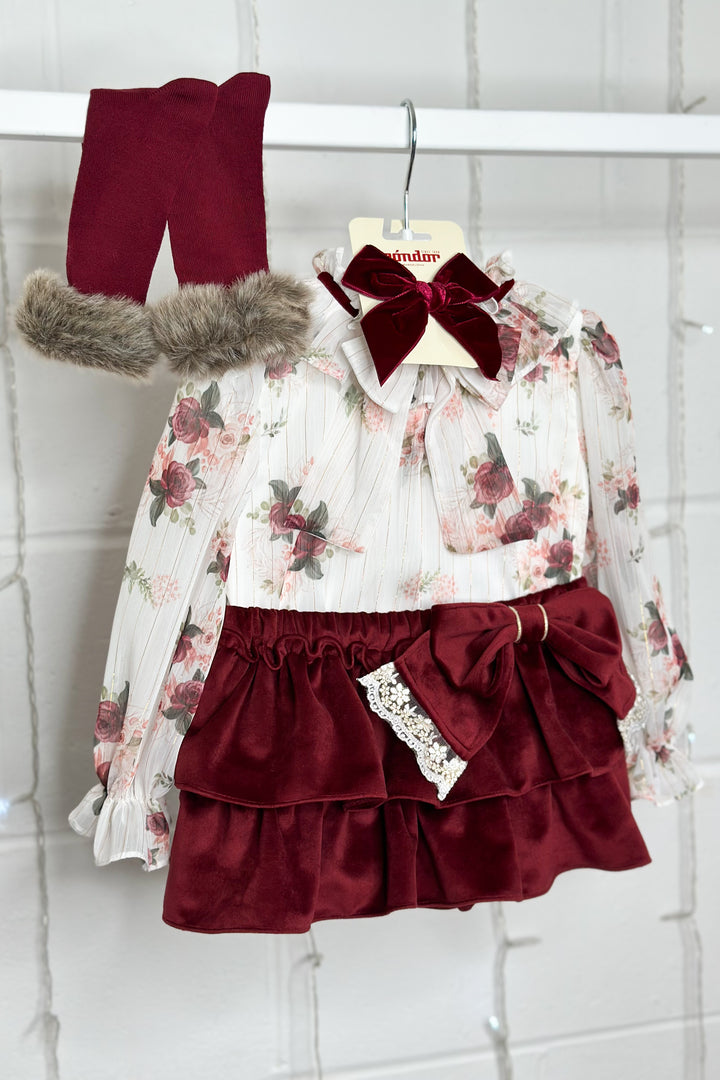 Fofettes "Violet" Burgundy Floral Blouse & Velvet Skirt | Millie and John