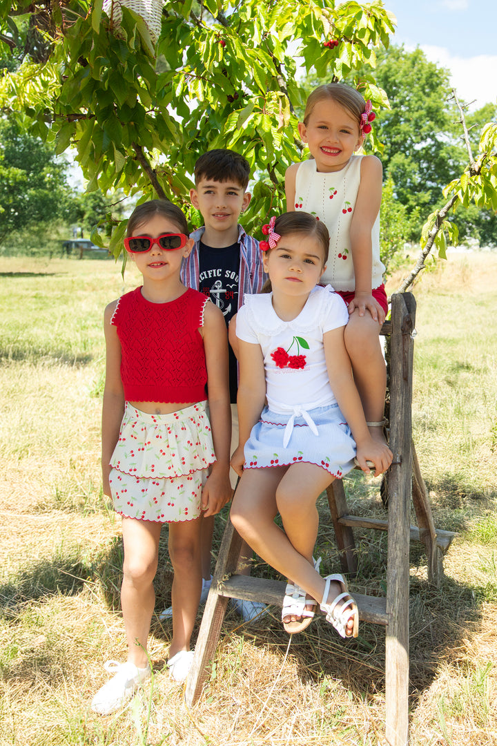 Dr Kid Red Knit Top & Cherry Skirt | Millie and John