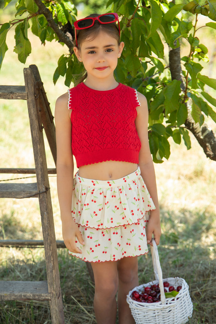 Dr Kid Red Knit Top & Cherry Skirt | Millie and John