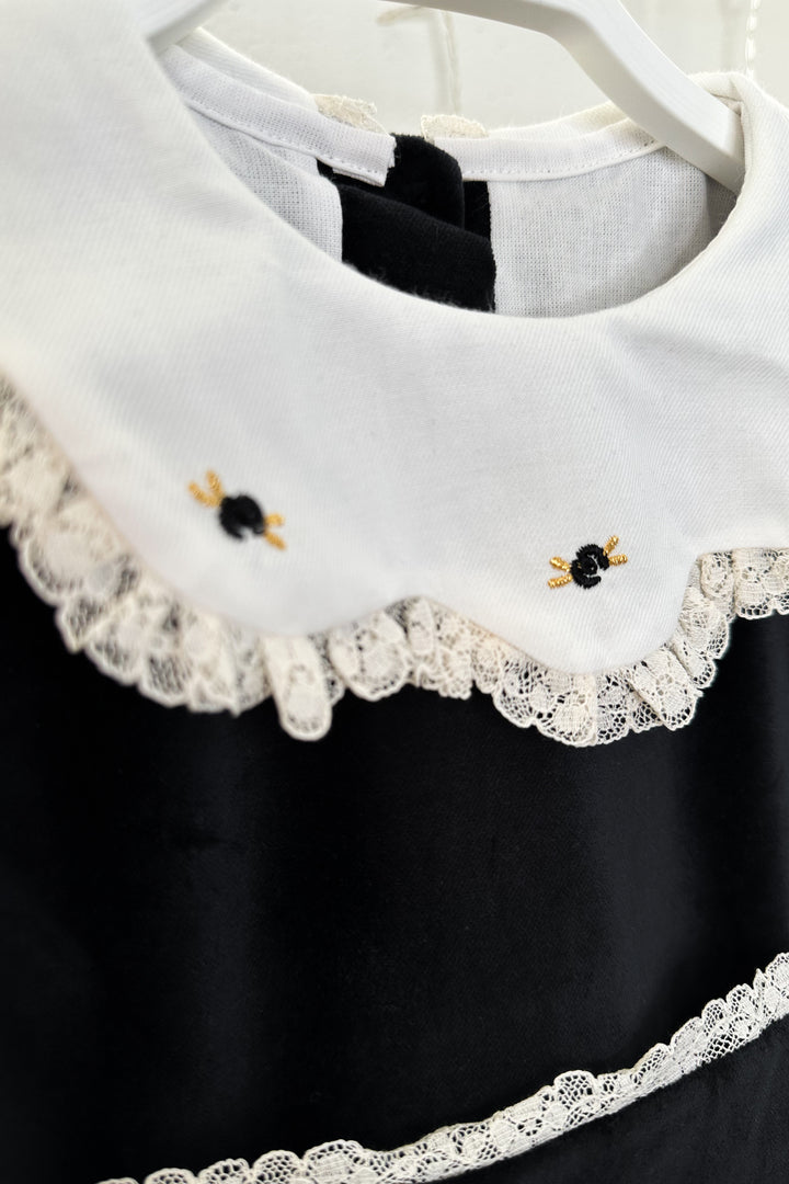 Fofettes "Verity" Black Velvet Embroidered Dress | Millie and John