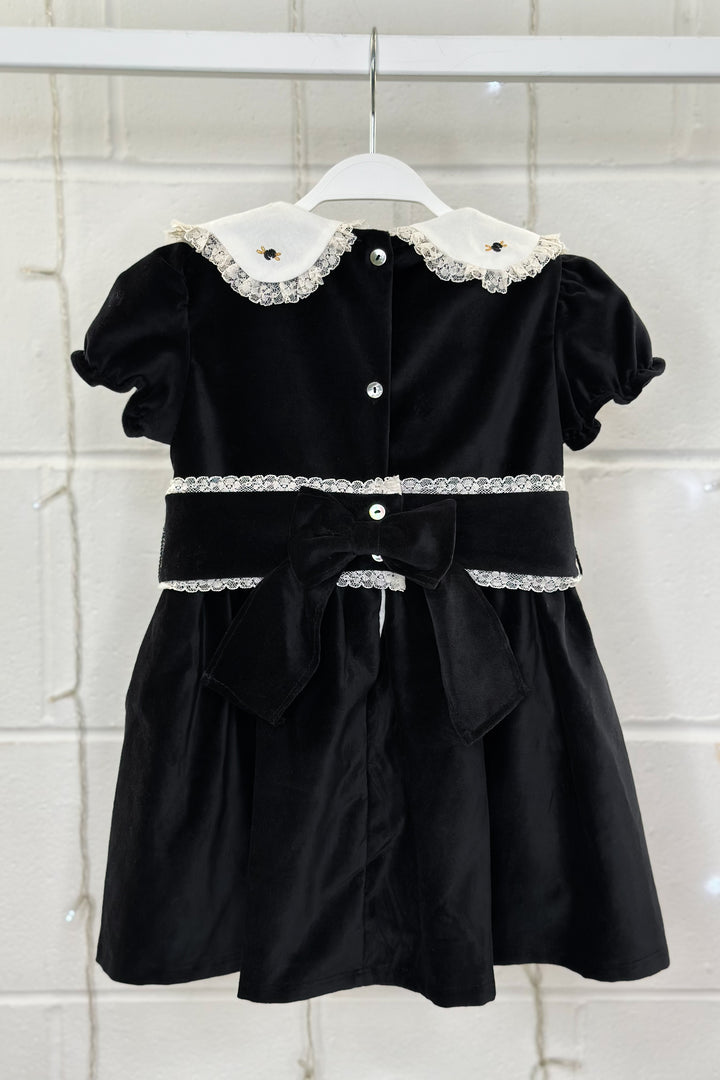 Fofettes "Verity" Black Velvet Embroidered Dress | Millie and John