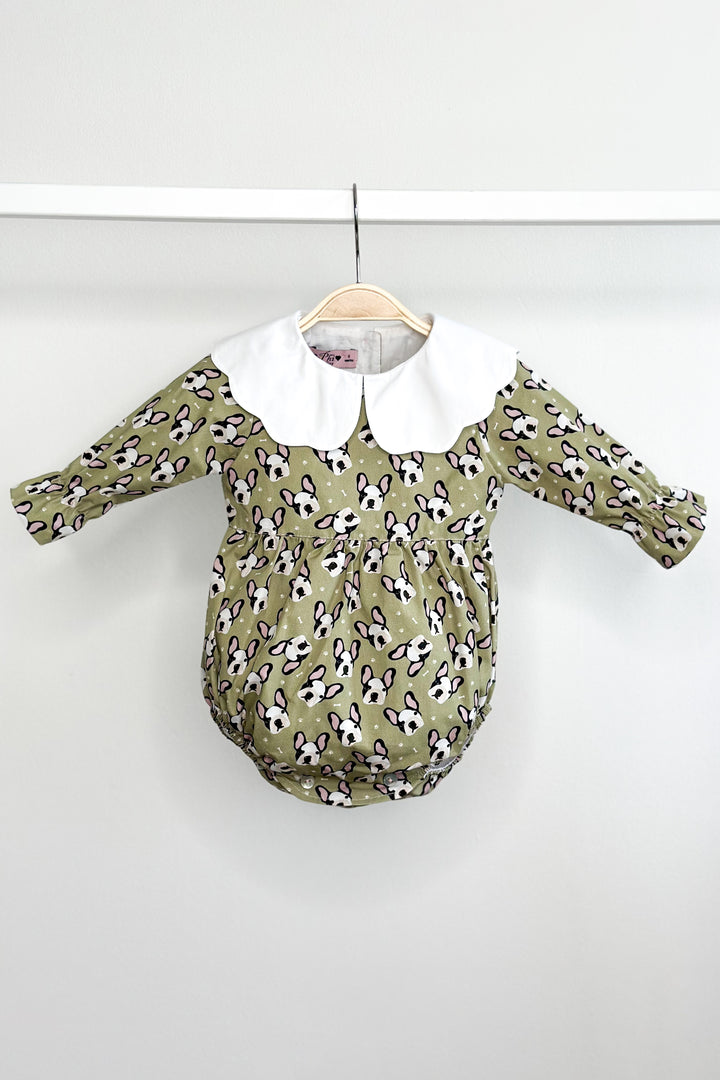 Phi "Celia" Sage Green Frenchie Romper | Millie and John