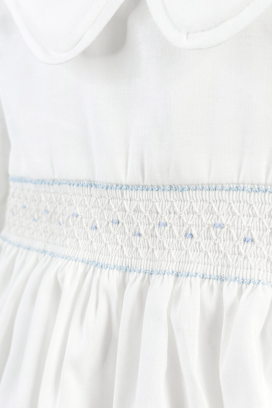 Fofettes "Elias" White & Blue Smocked Romper | Millie and John