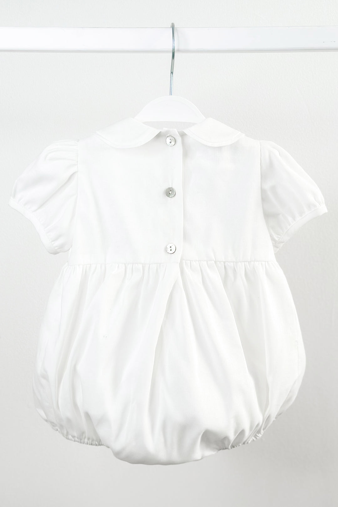 Fofettes "Elias" White & Blue Smocked Romper | Millie and John