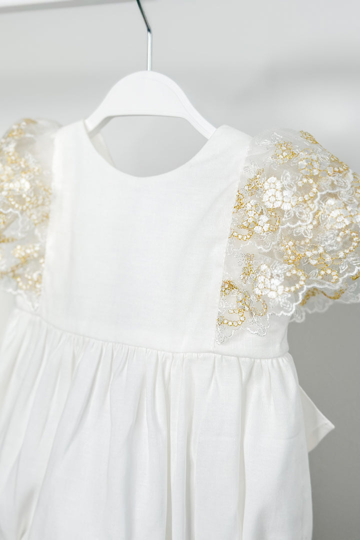 Fofettes "Alya" Ivory Gold Lace Sleeve Romper | Millie and John