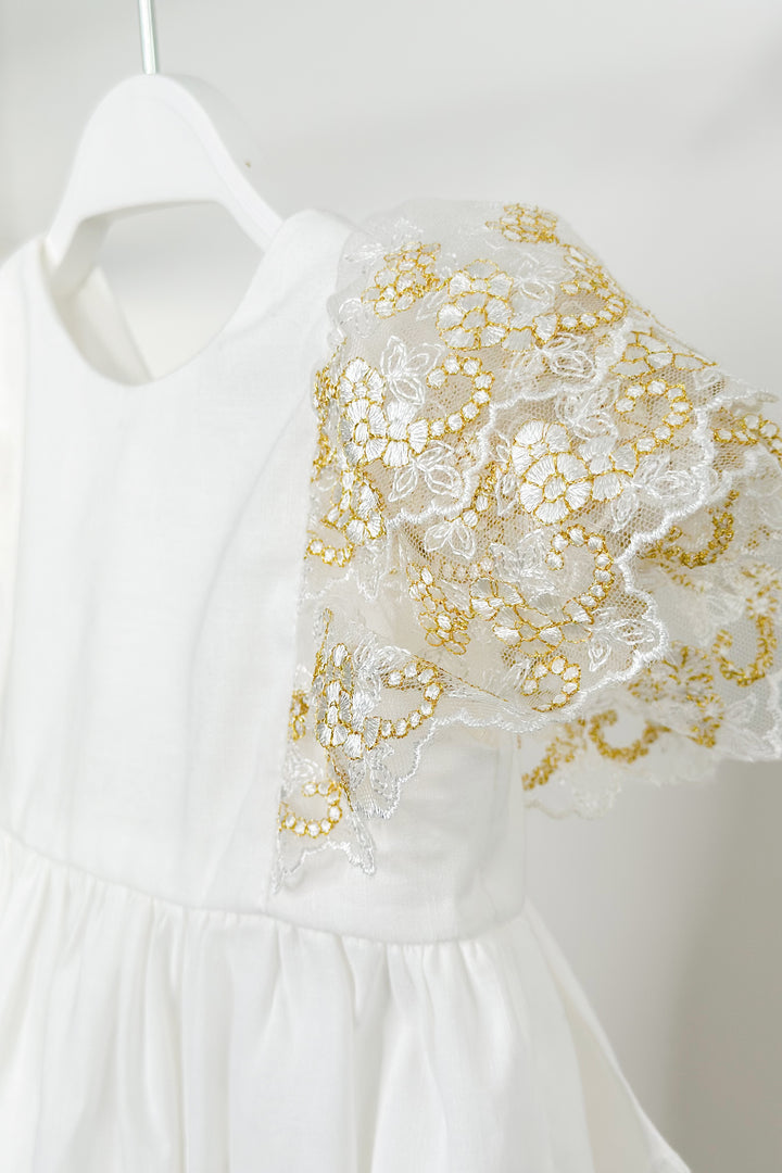 Fofettes "Alya" Ivory Gold Lace Sleeve Romper | Millie and John